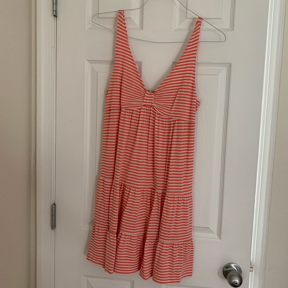 Coral and white stripe sundress